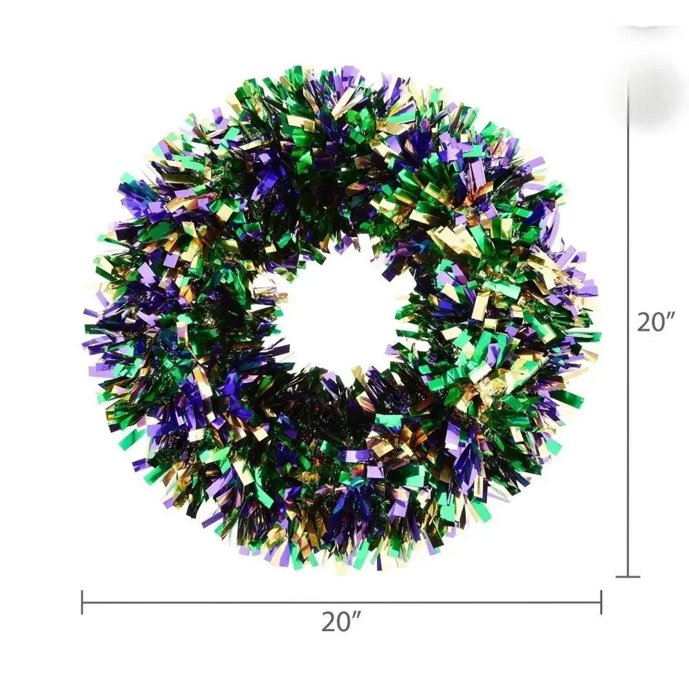 NEW! Mardi Gras 17 inch Round Tinsel Wreath Green Purple Gold Door Decor Holiday